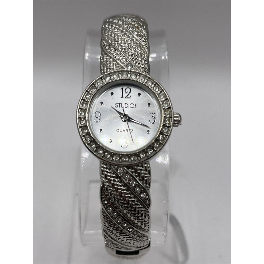 Studio Time Women's‎ Quartz Watch Silver Tone Hinge Bangle Band- New Battery